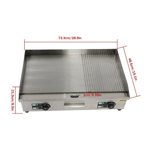 30 Inch Commercial Electric Griddle 3000W Countertop Teppanyaki Grill 122℉-572℉