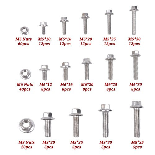 240 Pcs Flanged Stainless Steel Bolts and Nuts Kit M5, M6, M8 Metric Assortment