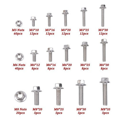 240 Pcs Flanged Stainless Steel Bolts and Nuts Kit M5, M6, M8 Metric Assortment