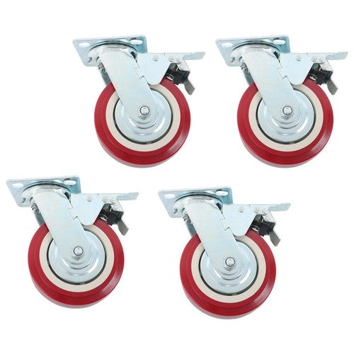 4 Pack 6' x 2' Heavy Duty Caster Wheel Swivel Plate PU With Brake Wheels