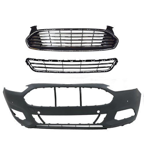 Grille + Front Bumper Combo Plastic Primered For 2013 2014 2015 2016 Ford Fusion
