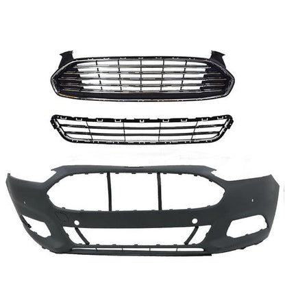 Grille + Front Bumper Combo Plastic Primered For 2013 2014 2015 2016 Ford Fusion