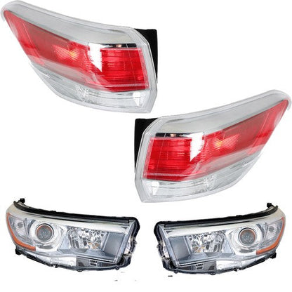 Driver&Passenger Halogen For 2014-2016 Toyota Highlander Tail Lights+Headlights