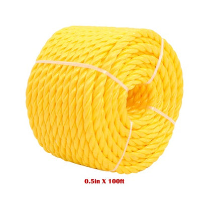 Orange Yellow 1/2in 100ft 3 Stranded Braided Rope for Boats, Dock, Marine Rope