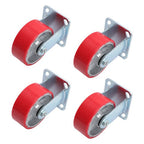 4 Pcs Polyurethane 3200Lbs 5"×2" Caster Wheels Red Straight Wheels Heavy Duty