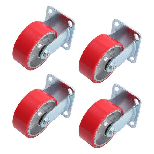 4 Pcs Polyurethane 3200Lbs 5"×2" Caster Wheels Red Straight Wheels Heavy Duty