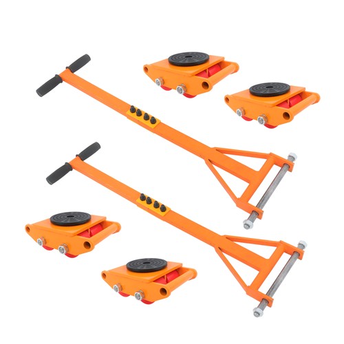 4 Pcs Machinery Skates Dolly With Handle 360�� Rotation 6T/13200Lbs Heavy Duty