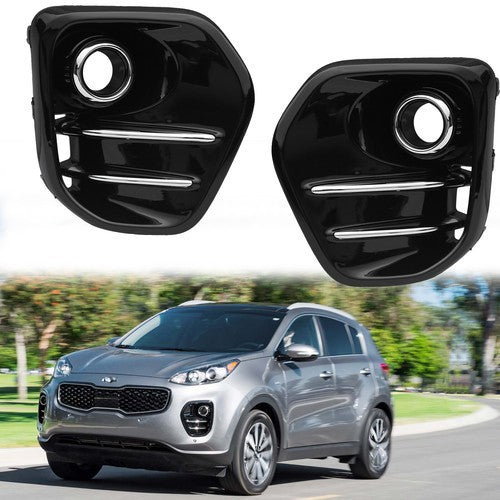 Fog Light Covers Bezels w/ Chrome Trim Pair for 2017-2019 for Kia Sportage EX