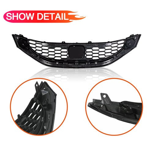 Front Bumper Upper Grille Grill w/ Chrome Trim for 2013-2015 for Honda Civic