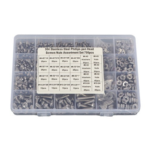 700Piece Nuts and Bolts Assortment Kit 4-40#6-32#8-32#10-24 Phillips Pan Head
