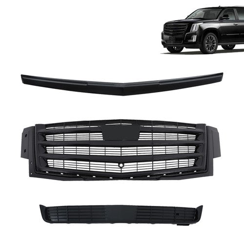 Gloss Black Front Center Mesh Grille Fit For Cadillac Escalade 2015-2020 3Pcs