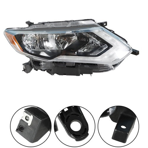 LH+RH For Nissan Rogue 2017-2019 Headlamps Assembly Clear Lens Halogen Chrome