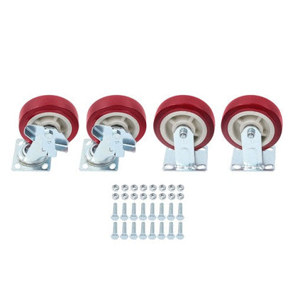 Set of 4 Heavy Duty Casters - 6 inch x 2 inch Red Polyurethane Tread