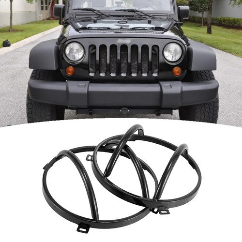 Black Headlight Headlamp Guard Round Cover Kit for 2007-2018 for Jeep Wrangler JK