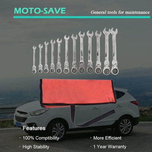 12pc Flexible Head Ratcheting Wrench Combination Spanner Tool Set 8-19mm Metric