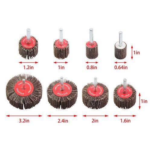 40 Pack 1/4 Inch 80 Grit Cylindrical Shape Sanding Wheels 8 Sizes Flap Wheel Set