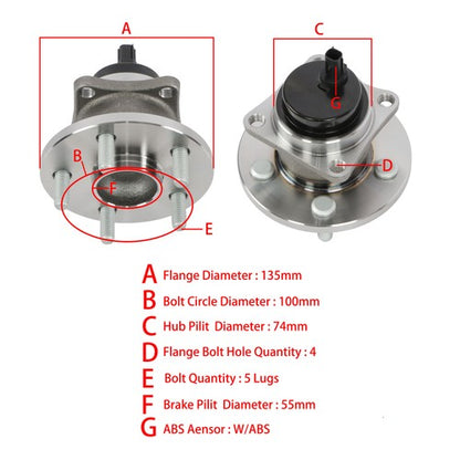 2x Wheel Hubs Bearings Assembly Rear FWD For Toyota Corolla Matrix Pontiac Vibe
