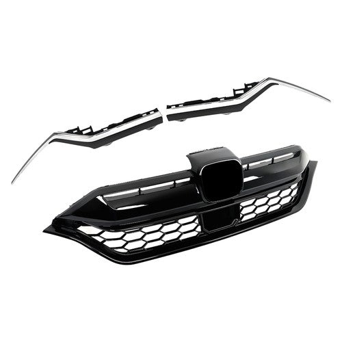 For Honda CR-V 2020-2022 Plastic Front Bumper Grille w/ 2pcs Chrome Trim Strip