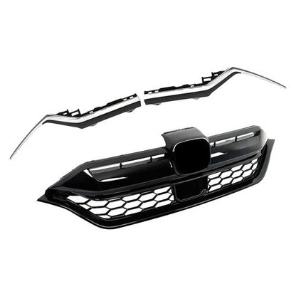 For Honda CR-V 2020-2022 Plastic Front Bumper Grille w/ 2pcs Chrome Trim Strip