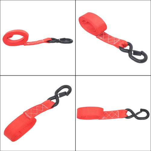 4 Pcs Steel Ratchet Strap with S Hooks 1.6in*8ft Fracture Strength 5208lbs Red