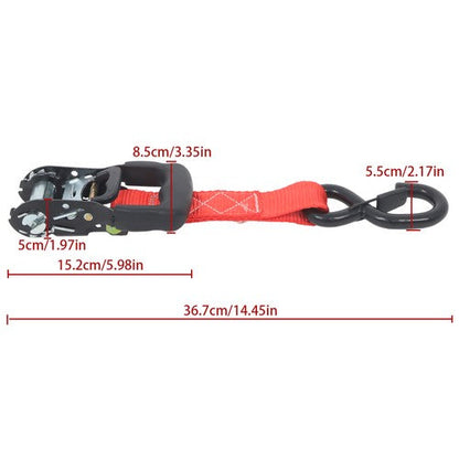 4 Pcs Steel Ratchet Strap with S Hooks 1.6in*8ft Fracture Strength 5208lbs Red