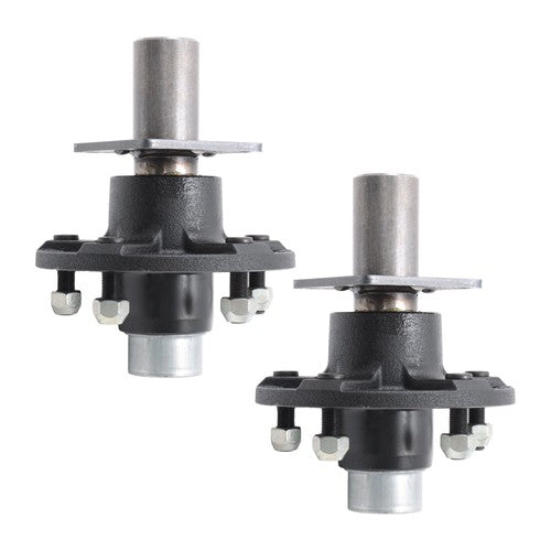 2PC Pre-Assembled 5 x 5.5" Trailer Hub Kit & Flange #84 Spindle With Bearing Kit