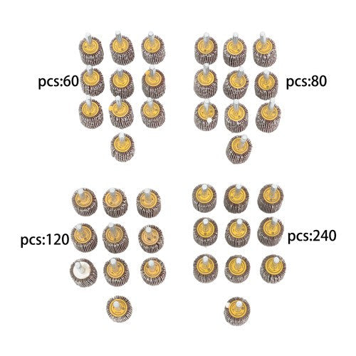 1" x 1" x 1/4" 60/80/120/240 Grit Shank Mounted Flap Wheels Set - 40 Pack