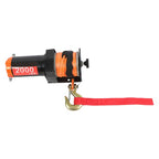 Electric Winch Black+Orange 2000lbs 12VDC/1.1HP Motor 0.18in*50ft Synthetic Rope
