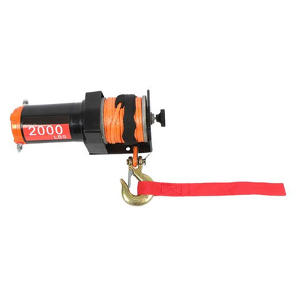 Electric Winch Black+Orange 2000lbs 12VDC/1.1HP Motor 0.18in*50ft Synthetic Rope