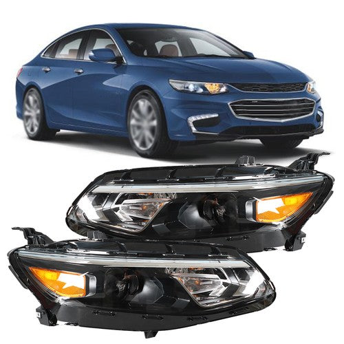 Black For Chevy Malibu 2016 2017 2018 Headlight Assembly Halogen Left+Right Side