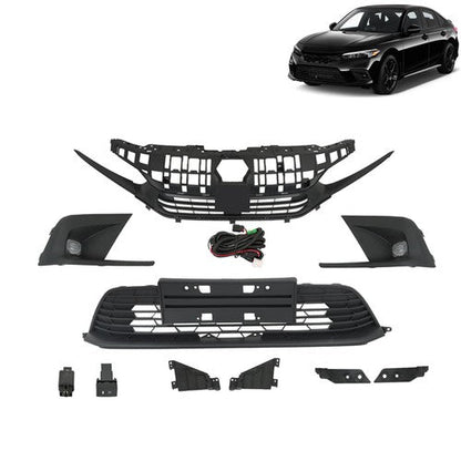 Upper Lower Grill W/Molding Fog Lights Set Fit For Honda Civic 20222-2023 Front