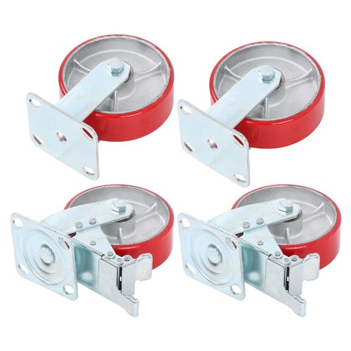 6" X 2" Industrial Casters - 2 Fixed and 2 Swivel Caster Wheels with Brakes