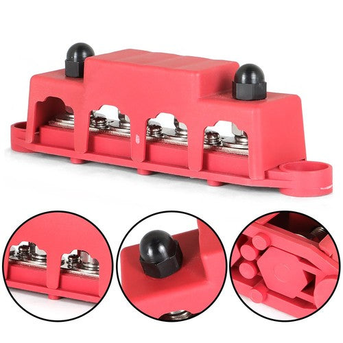 Red 4 Post Busbar Bus Bar Power Distribution Block With Cover 5/16" 12V 250A