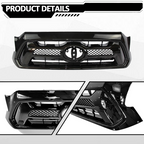 For 2012 2013 2014 2015 Toyota Tacoma Front Bumper Gloss Black Grille Grill