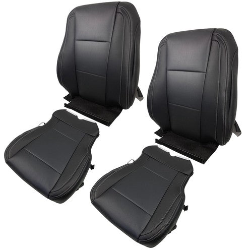 Black For Ford F150 2015-2017 Driver&Passenger Bottom And Top Seat Cover Leather