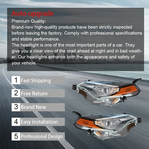 For Toyota Corolla L Le Eco 2017-2019 Headlight Projector Set Halogen L+R Clear