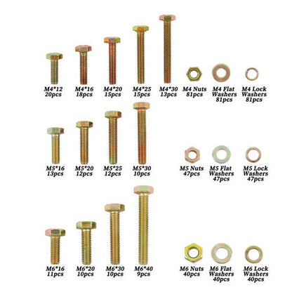 Alloy Steel Bolts and Nuts Flat & Lock Washers Assortment Kit M4 M5 M6 672PCS