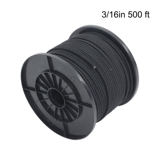 3/16 Inch x 500 Feet Hollow Braid Polypropylene Rope  – Black，750 Pounds
