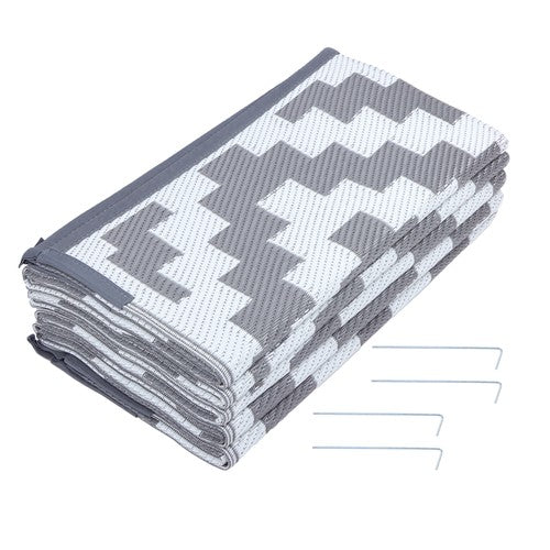 8x10ft Waterproof Outdoor Rug Outdoor Plastic Straw Rug For Camping Gray & White
