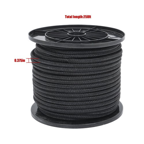 3/8in×250ft Nylon Solid Braid Rope High UV Abrasion Resistance Industrial Black
