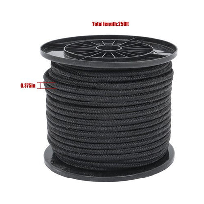 3/8in×250ft Nylon Solid Braid Rope High UV Abrasion Resistance Industrial Black