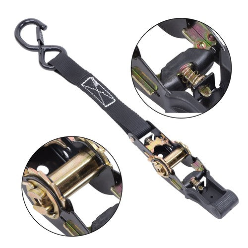 4 Pack Steel Ratchet Strap Black Fracture Strength 2200lbs 1in*15ft S Hooks