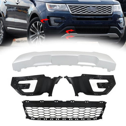 Compatible For 2016-2017 Ford Explorer Front Grille+Fog Light Frame*2+Skid Plate
