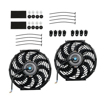 2× 12" Electric Radiator Cooling Slim Fans Push Pull Mount Black For Universal