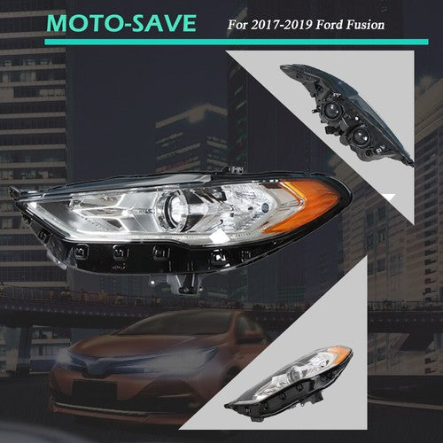 Driver Left Side Headlight Assembly W/LED DRL Chrome For Ford Fusion 2017-2019