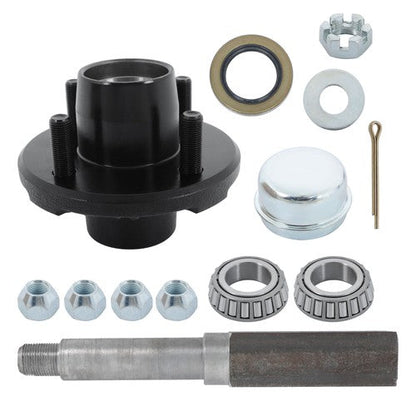 4 on 4" Bolt Circle Trailer Hub w/ Bearing Kit & 1" Square BT8 Trailer Spindle