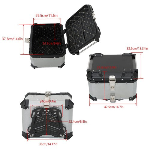 Motorcycle Aluminum Trunk Rear Top Case Luggage Tour Tail Tool Box Lock 45L NEW