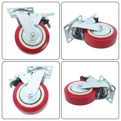 4 Pack 6' x 2' Heavy Duty Caster Wheel Swivel Plate PU With Brake Wheels