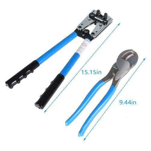 Battery Cable Lug Crimping Tool Wire Crimper For 10-0AWG with Cable Cutter