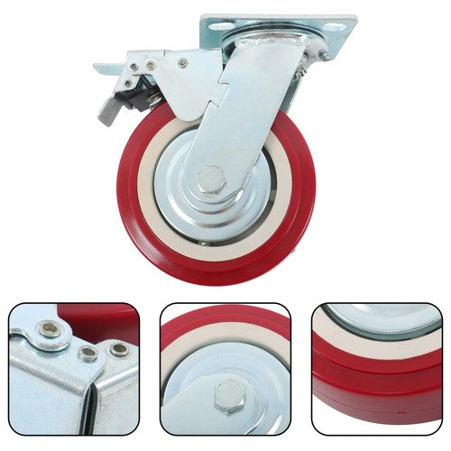 4 Pack 6' x 2' Heavy Duty Caster Wheel Swivel Plate PU With Brake Wheels
